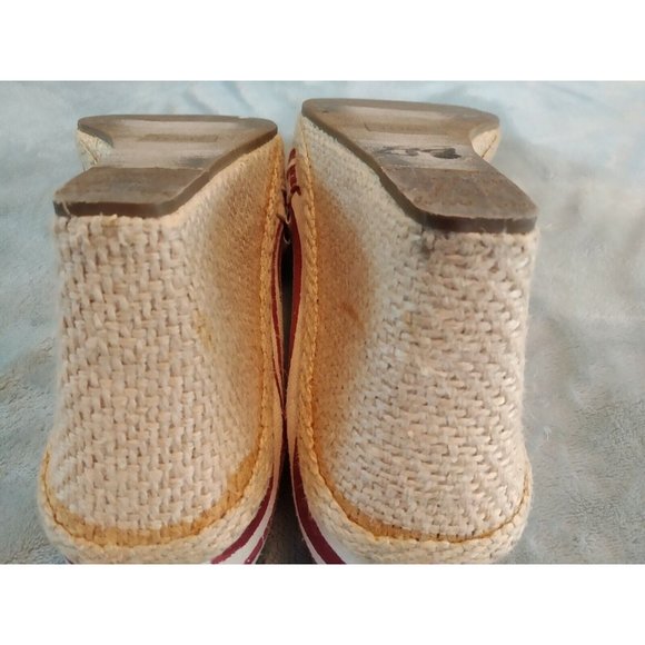 TOMS 10M Red Stripe Peep Toe Wedge Espadrilles 3-3/8" Woven Jute Heel - Picture 5 of 7